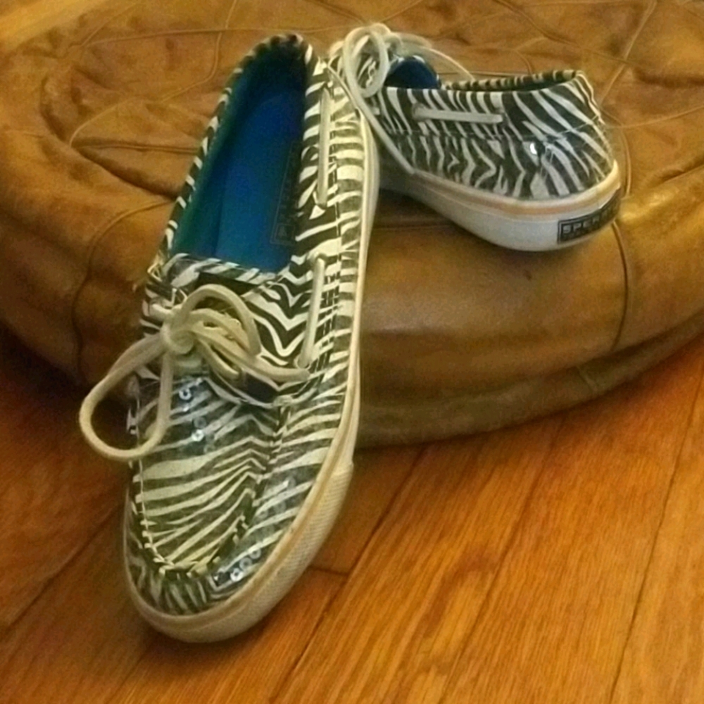 Sperry Sequin Top Slider Black & White Zebra Shoe